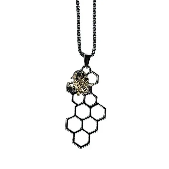 Bee on Honeycomb Pendant Necklace with Chain for Animal Lovers 10.5” - Picture 3 of 3